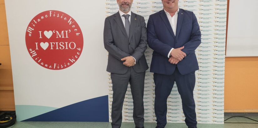 En la imagen, Pablo Herrera, vicedecano del CPFCM, con Angelo Giovanni Mazzali, presidente del Colegio de Fisioterapeutas de Milán