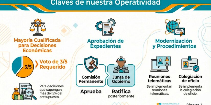 El tercer bloque de artículos de los Estatutos del Colegio está relacionado con la mejora de la operatividad institucional.